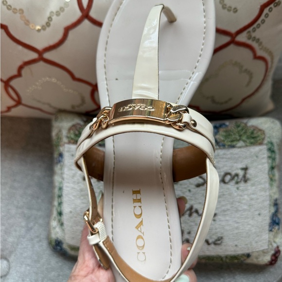 Coach Women's Sandals in Cream and Gold - Picture 1 of 5